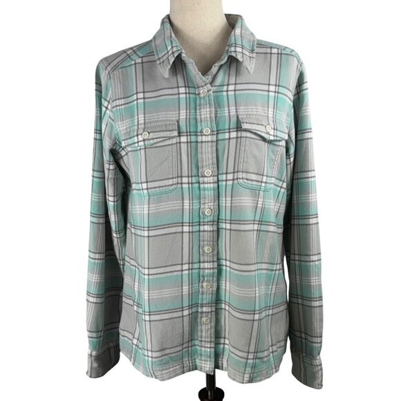 Like new PATAGONIA Fjord Organic Cotton Plaid Flannel Shirt in Mint & Gr… - Picture 1 of 11